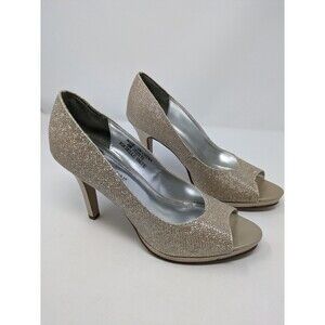David's Bridal Gold Champagne Shimmer Rochelle Shoes High Heel Sz 8 Wedding Prom